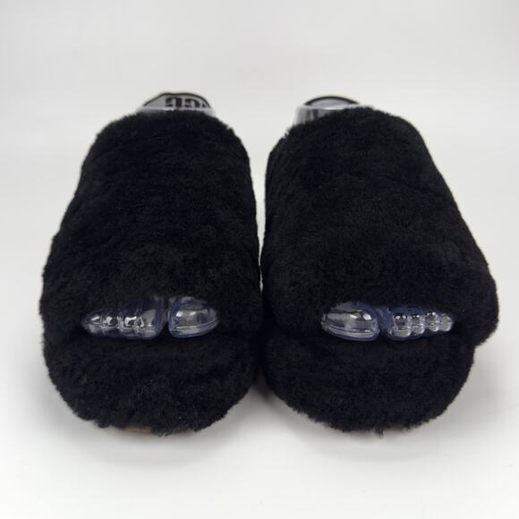 UGG Fluff Yeah Slippers Casual Black Slingback Fuzzy Girls Size 11 - Picture 3 of 9